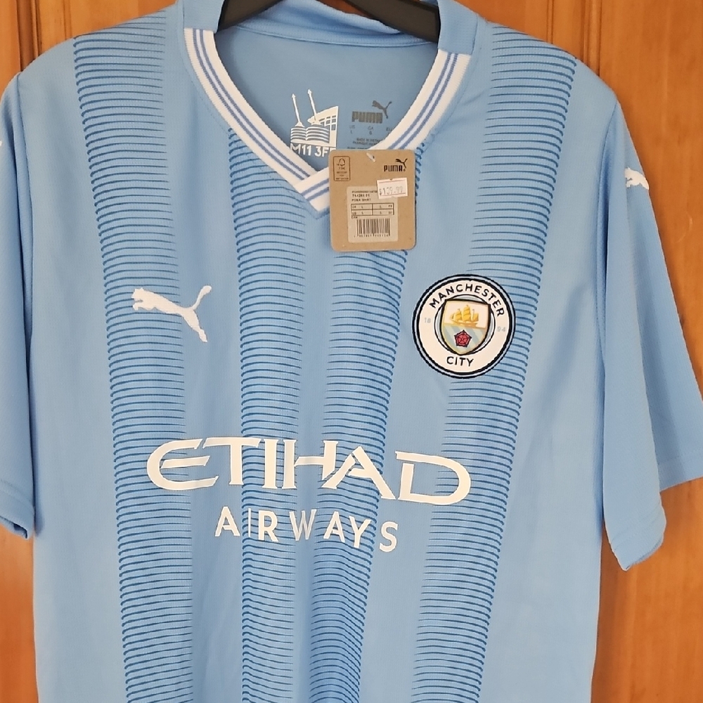 Puma Manchester City Sky Blue Soccer Jersey with White Logos